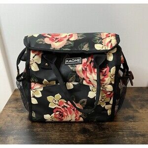 Kaome Floral Insulated Lunch Box Bag Pink Red Black Cooler Tote